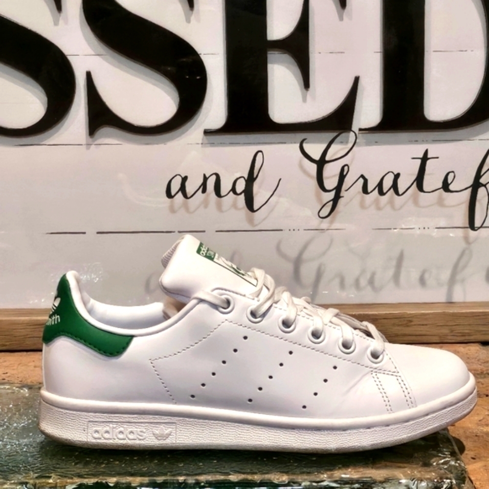 Adidas Stan Smith Shoes White Green Youth Sz 4.5 #M2605